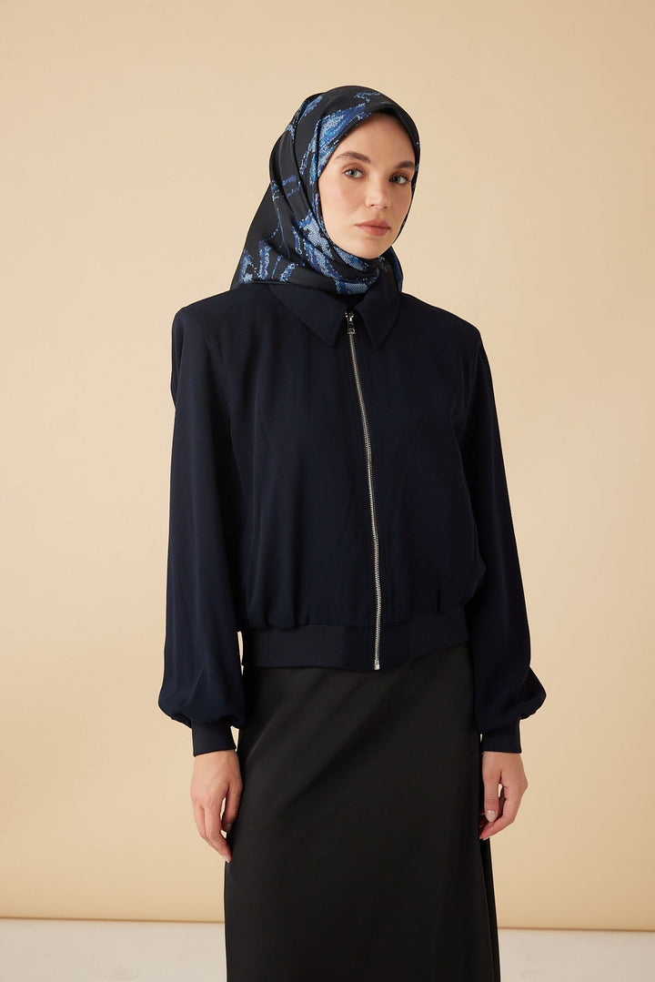 CEVLAN MULBERRY İPEK EŞARP 90*90 CM - LACİVERT - Görsel 1