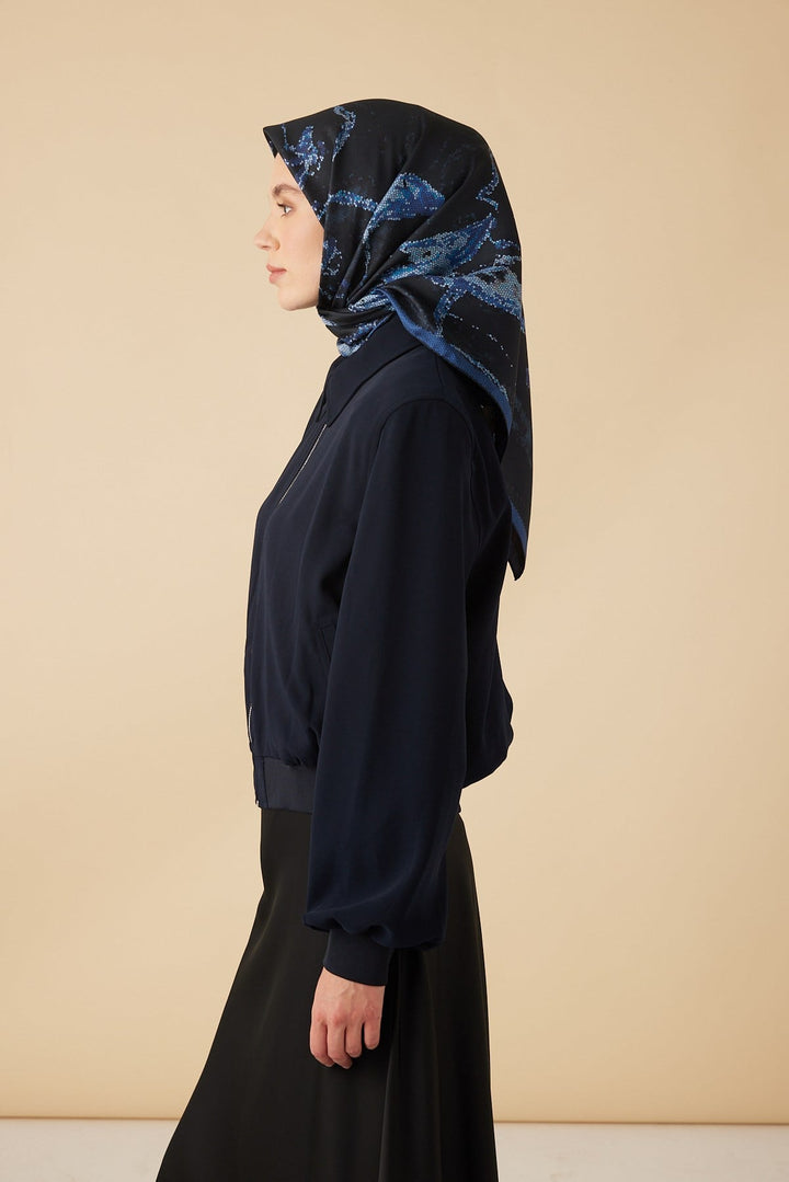 CEVLAN MULBERRY İPEK EŞARP 90*90 CM - LACİVERT - Görsel 3