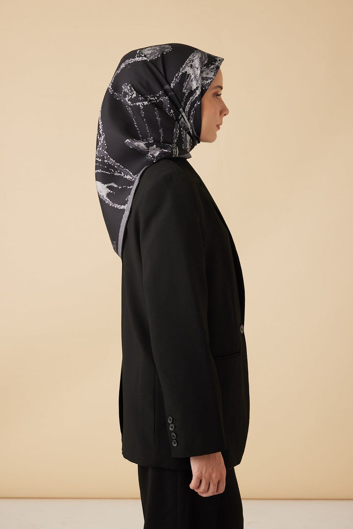 CEVLAN MULBERRY İPEK EŞARP 90*90 CM - ANTRASİT - Görsel 5