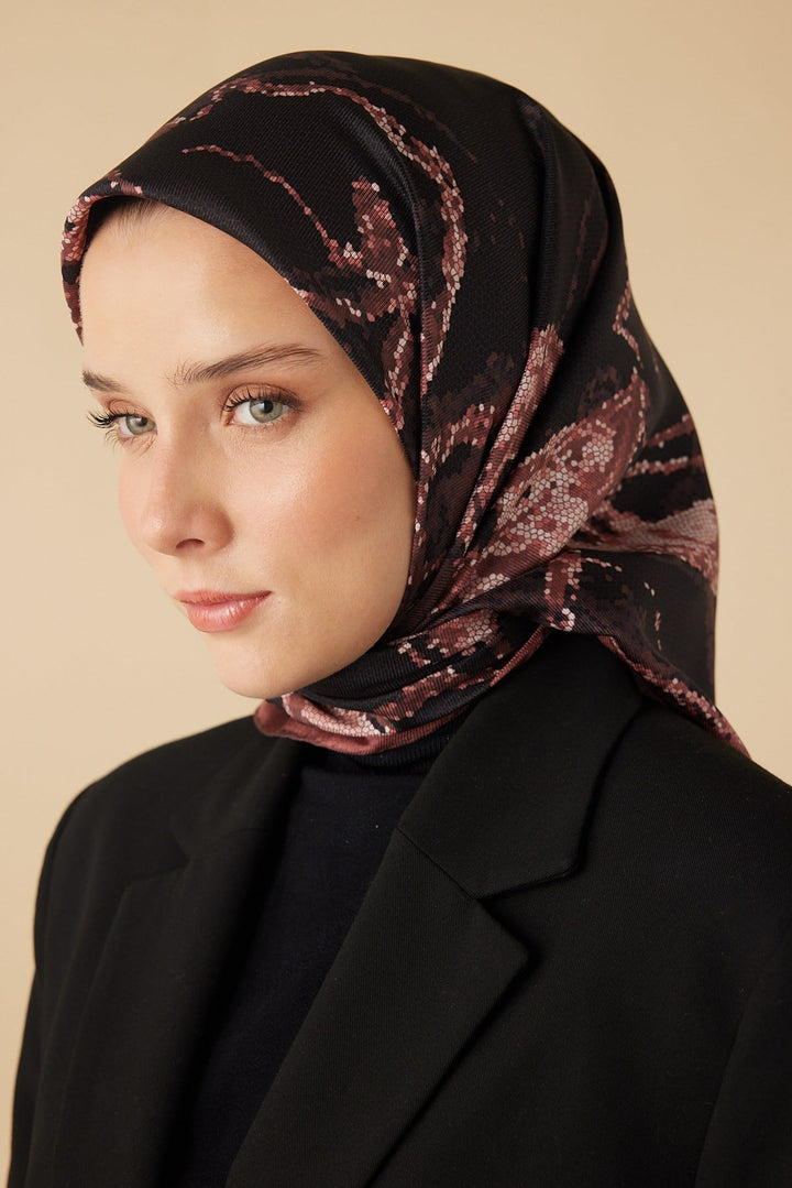 CEVLAN MULBERRY İPEK EŞARP 90*90 CM - GÜL KURUSU - Görsel 7