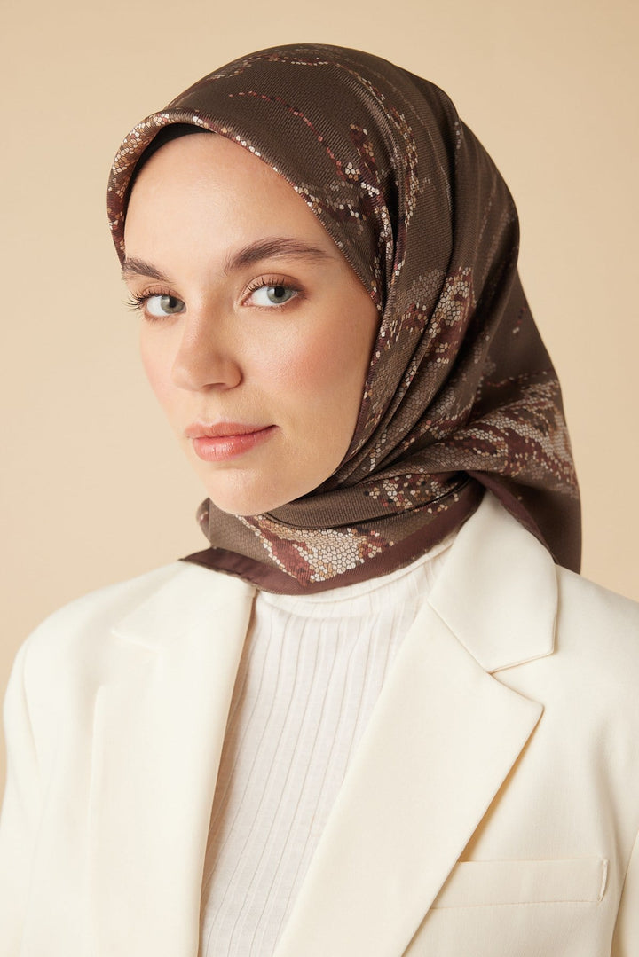CEVLAN MULBERRY İPEK EŞARP 90*90 CM - VİZON - Görsel 1