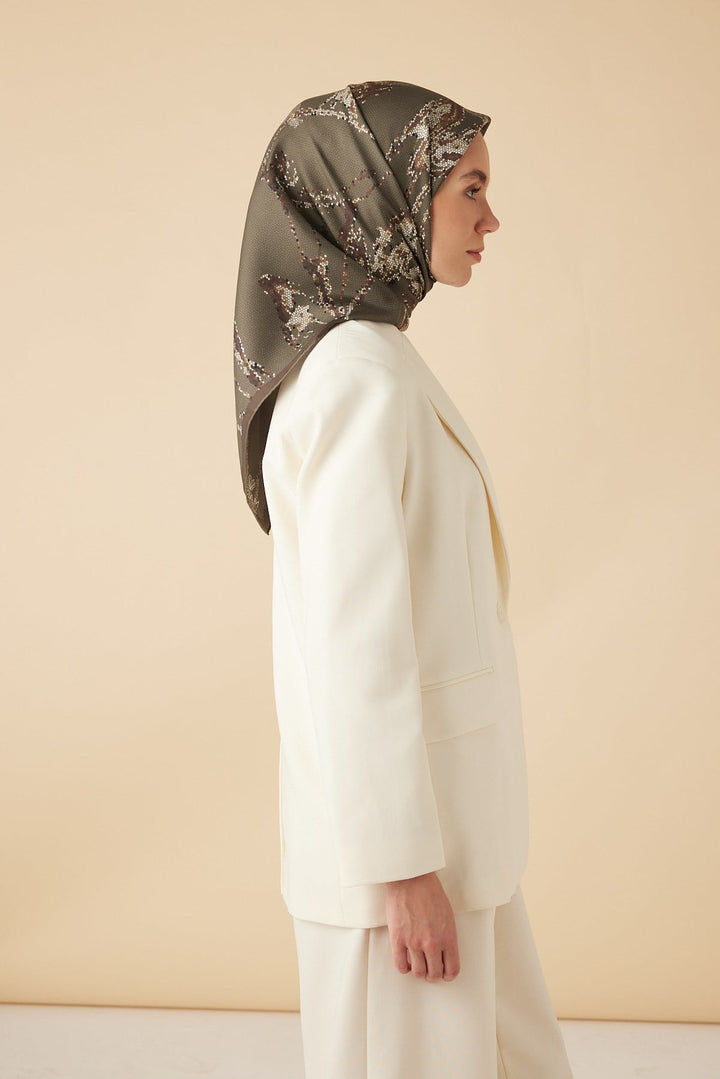 CEVLAN MULBERRY İPEK EŞARP 90*90 CM - ZEYTİN YEŞİLİ - Görsel 4