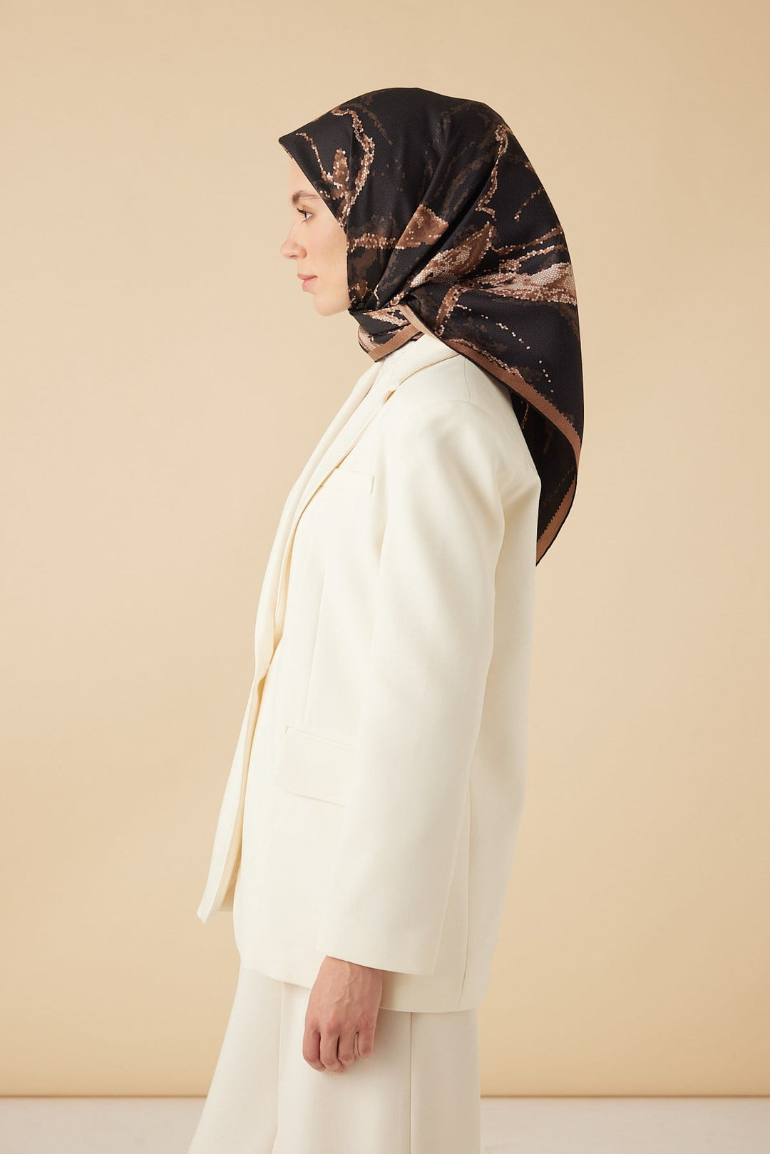 CEVLAN MULBERRY İPEK EŞARP 90*90 CM - KAHVERENGİ - Görsel 3
