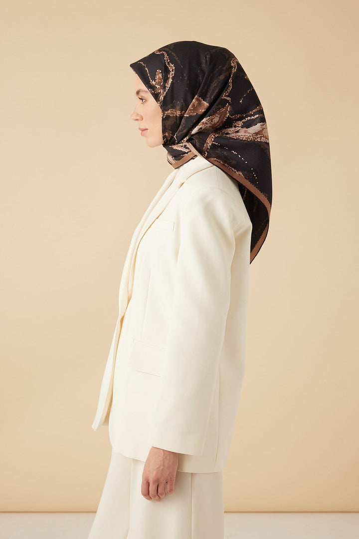 CEVLAN MULBERRY İPEK EŞARP 90*90 CM - KAHVERENGİ - Görsel 3