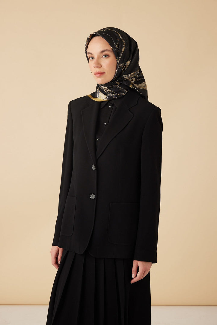 CEVLAN MULBERRY İPEK EŞARP 90*90 CM - GOLD SİYAH - Görsel 2