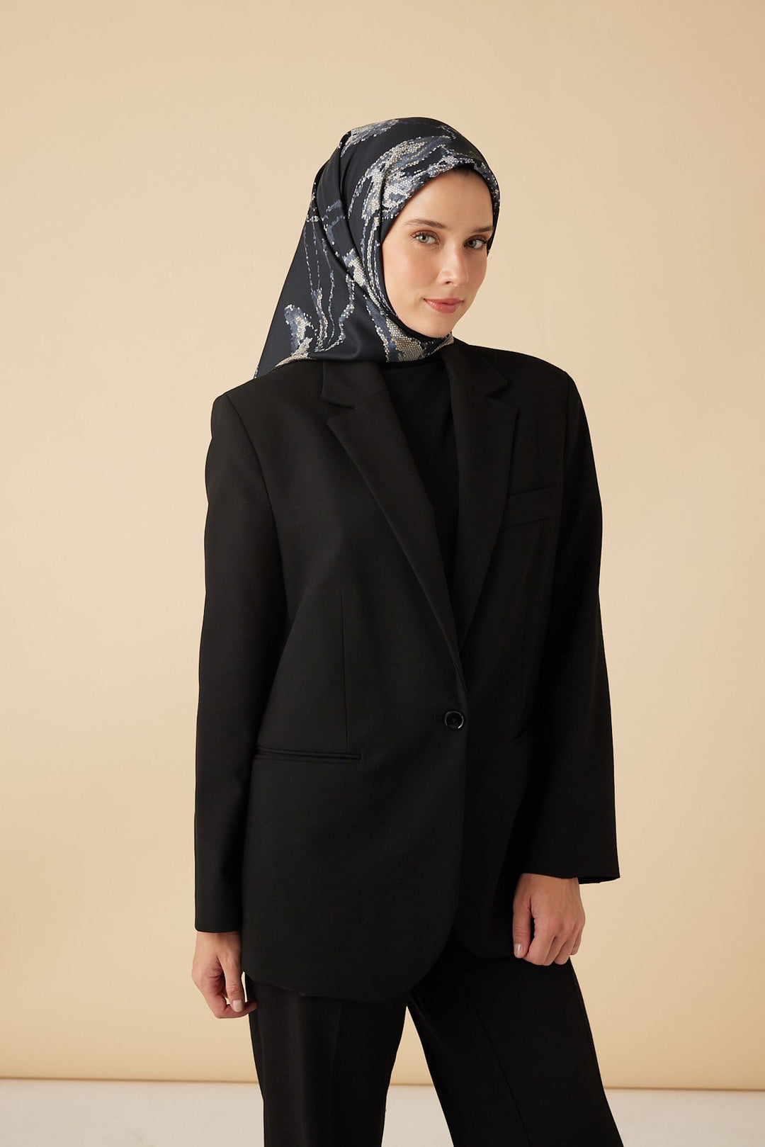 CEVLAN MULBERRY İPEK EŞARP 90*90 CM - KOYU MAVİ - Görsel 3