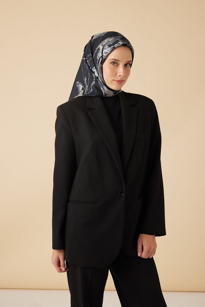 CEVLAN MULBERRY İPEK EŞARP 90*90 CM - KOYU MAVİ - Görsel 3