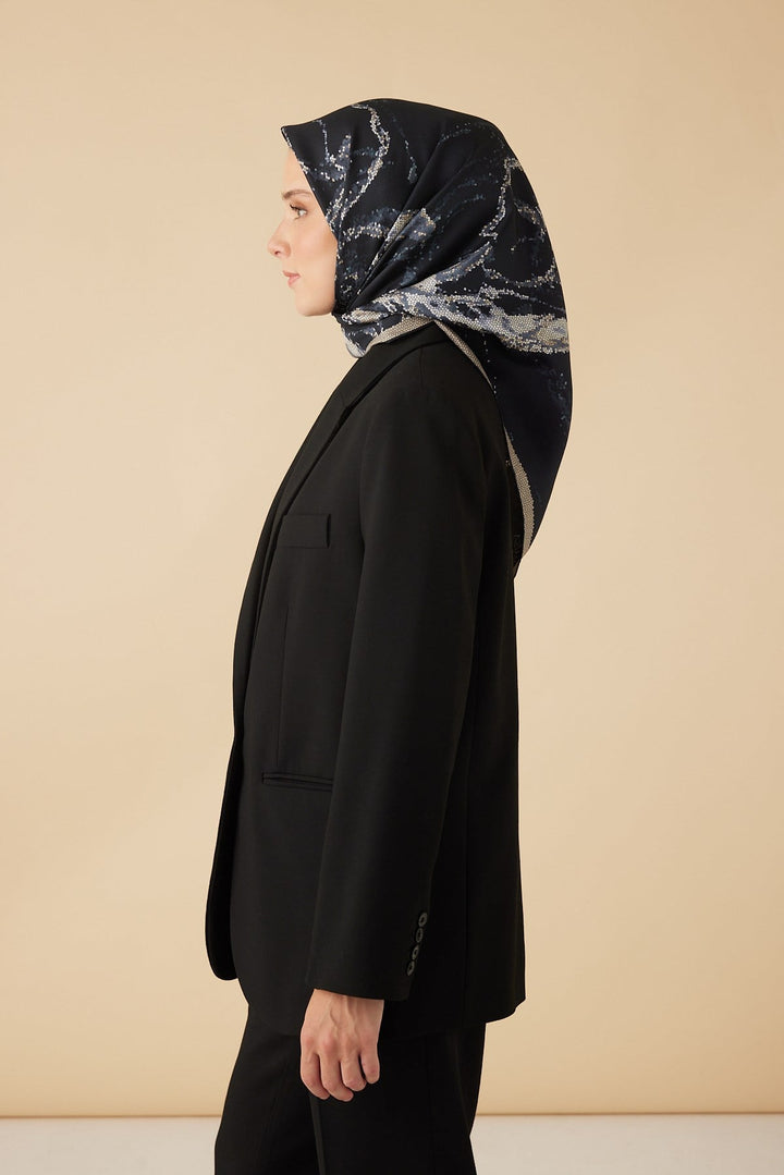 CEVLAN MULBERRY İPEK EŞARP 90*90 CM - KOYU MAVİ - Görsel 4