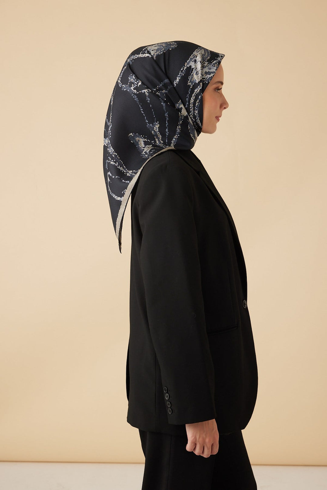 CEVLAN MULBERRY İPEK EŞARP 90*90 CM - KOYU MAVİ - Görsel 5