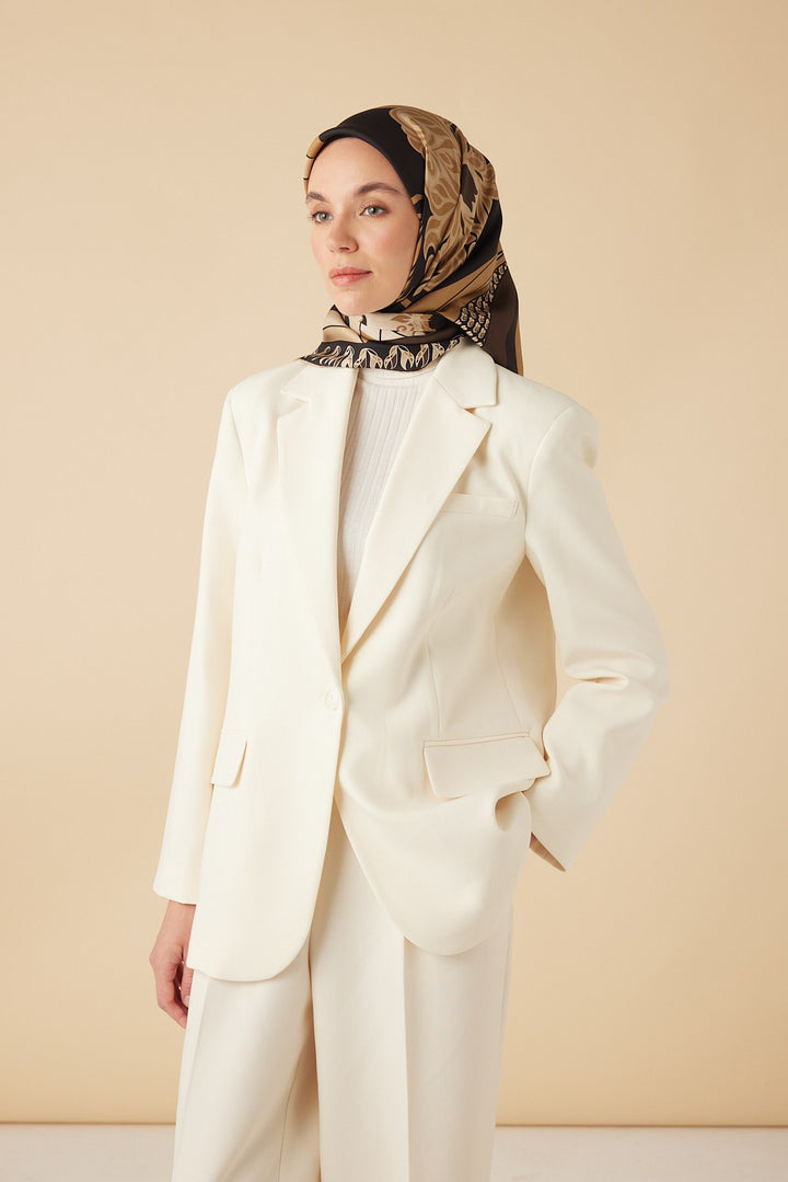 VERDA MULBERRY İPEK EŞARP 90*90 CM - GOLD SİYAH - Görsel 2