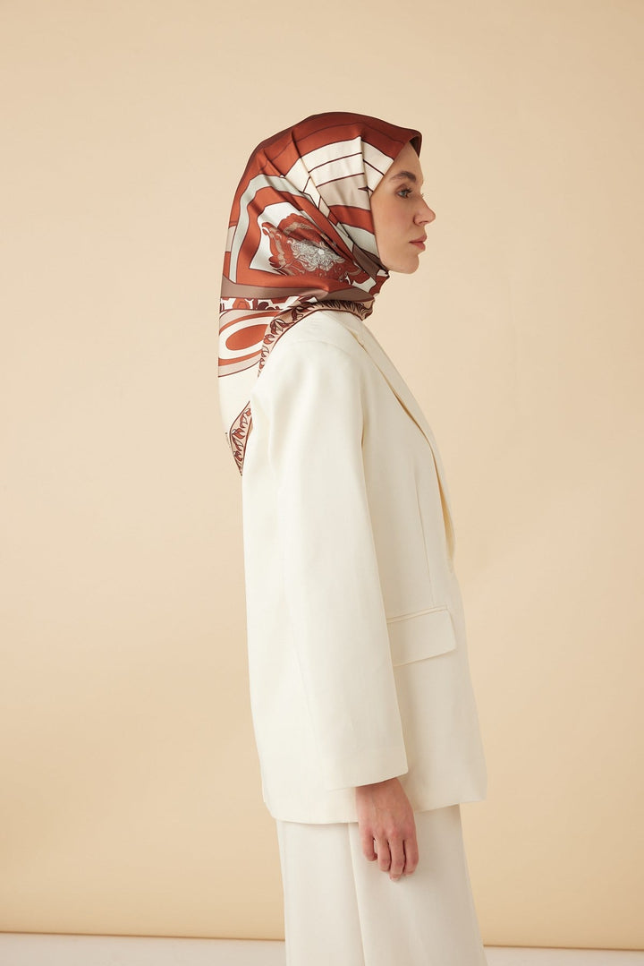 VERDA MULBERRY İPEK EŞARP 90*90 CM - KİREMİT - Görsel 3