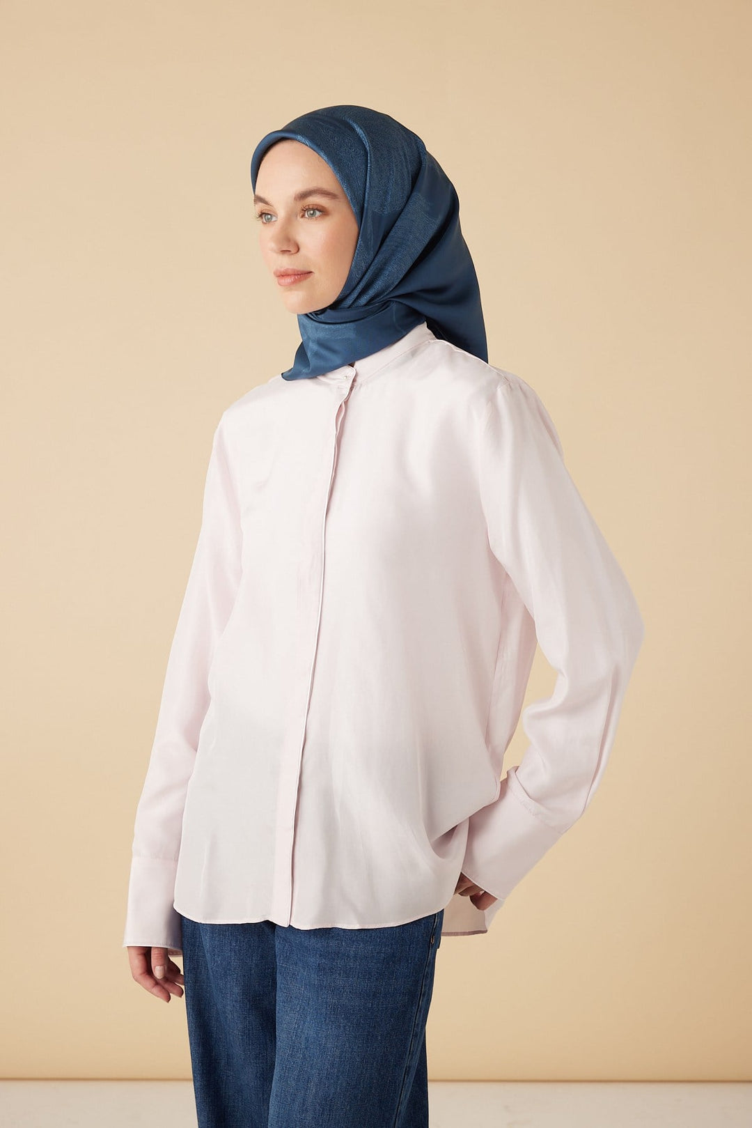 FERYA MULBERRY İPEK EŞARP 90*90 CM - INDIGO - Görsel 3