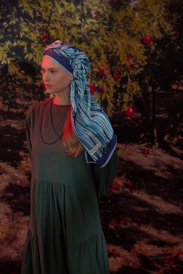 Maisa SUZEN FLOŞ VİSKON ŞAL 70*190 CM - MAVİ
