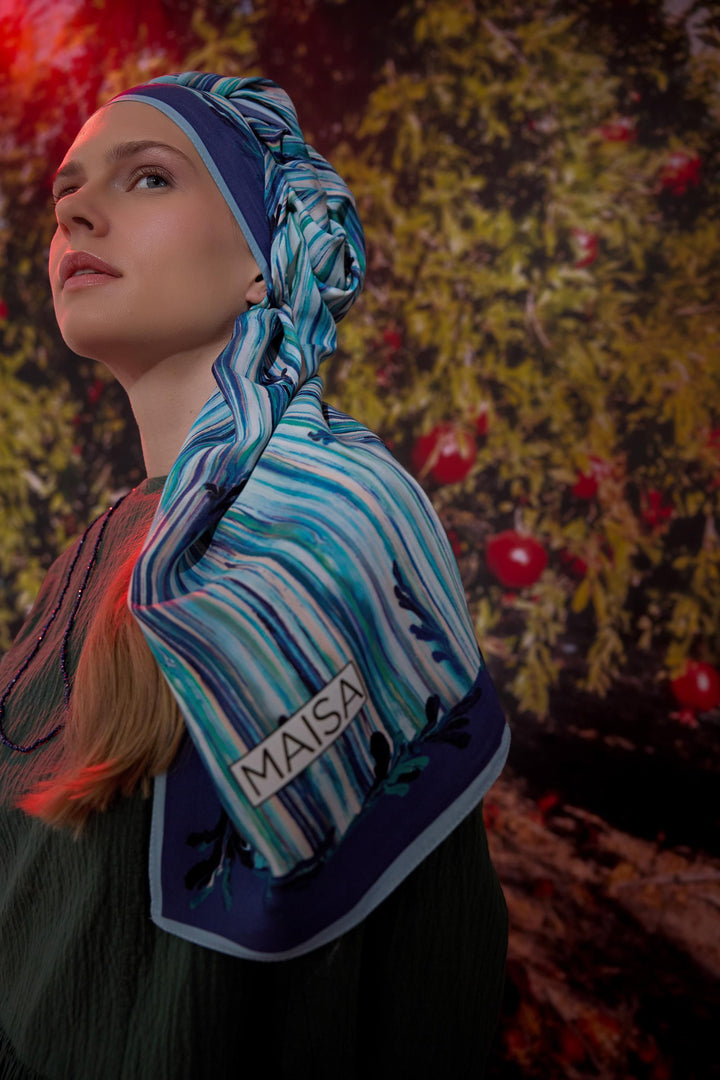 Maisa SUZEN FLOŞ VİSKON ŞAL 70*190 CM - MAVİ