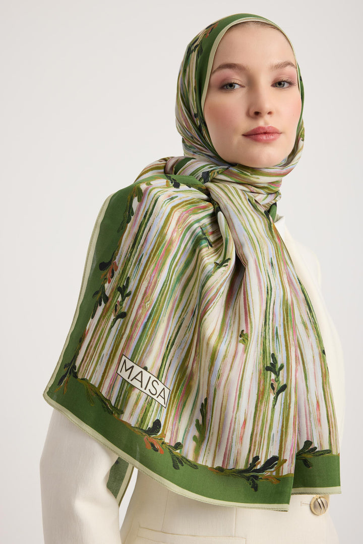 Maisa SUZEN FLOŞ VİSKON ŞAL 70*190 CM - YEŞİL