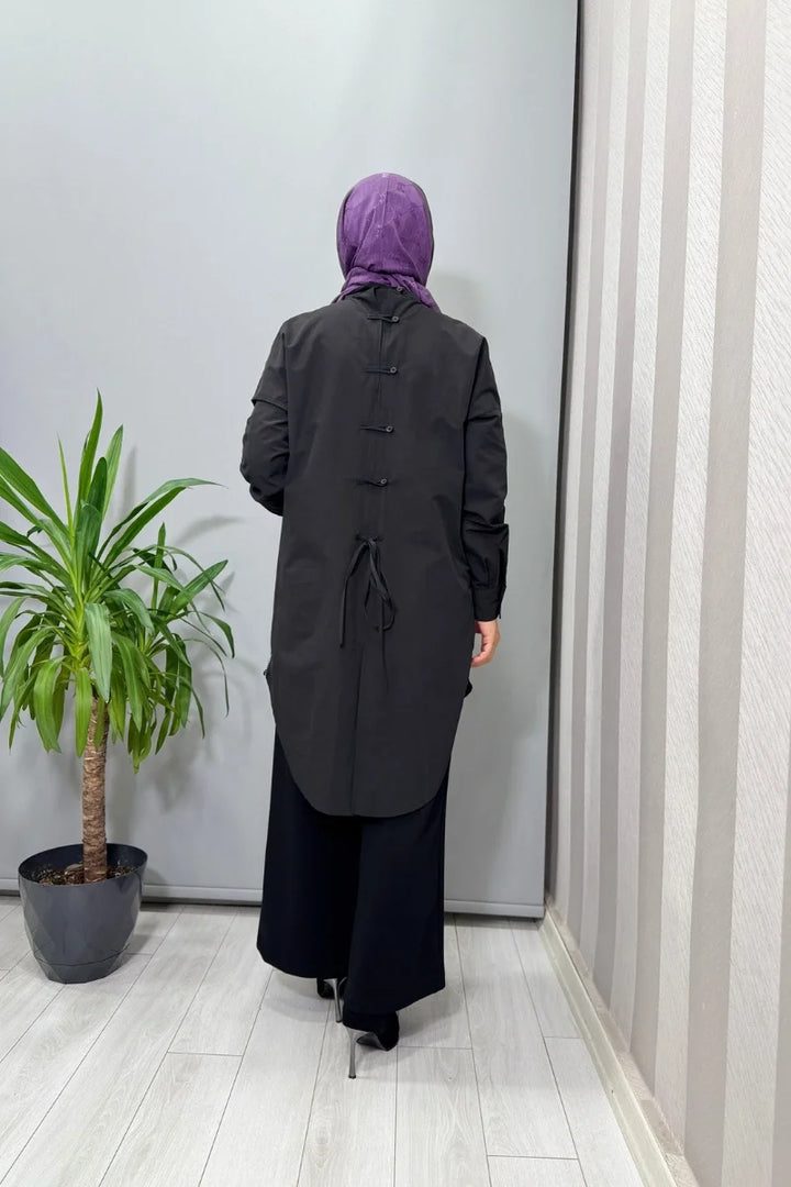 Mascara Arka Düğme Detaylı Tunik Siyah 56MK 2117