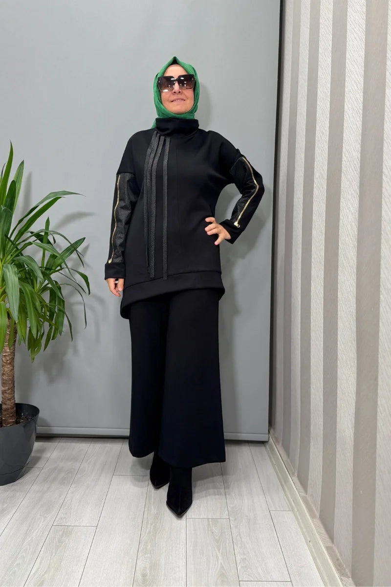 Mascara Kolları Fermuar Detaylı Tunik Siyah 56MK 2122