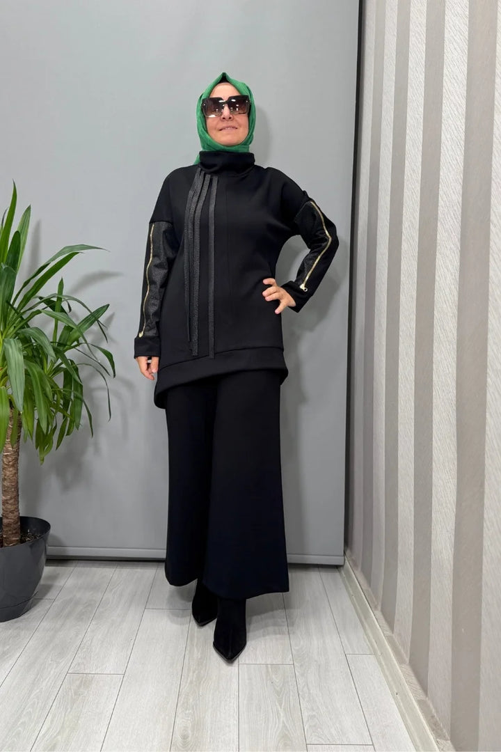 Mascara Kolları Fermuar Detaylı Tunik Siyah 56MK 2122