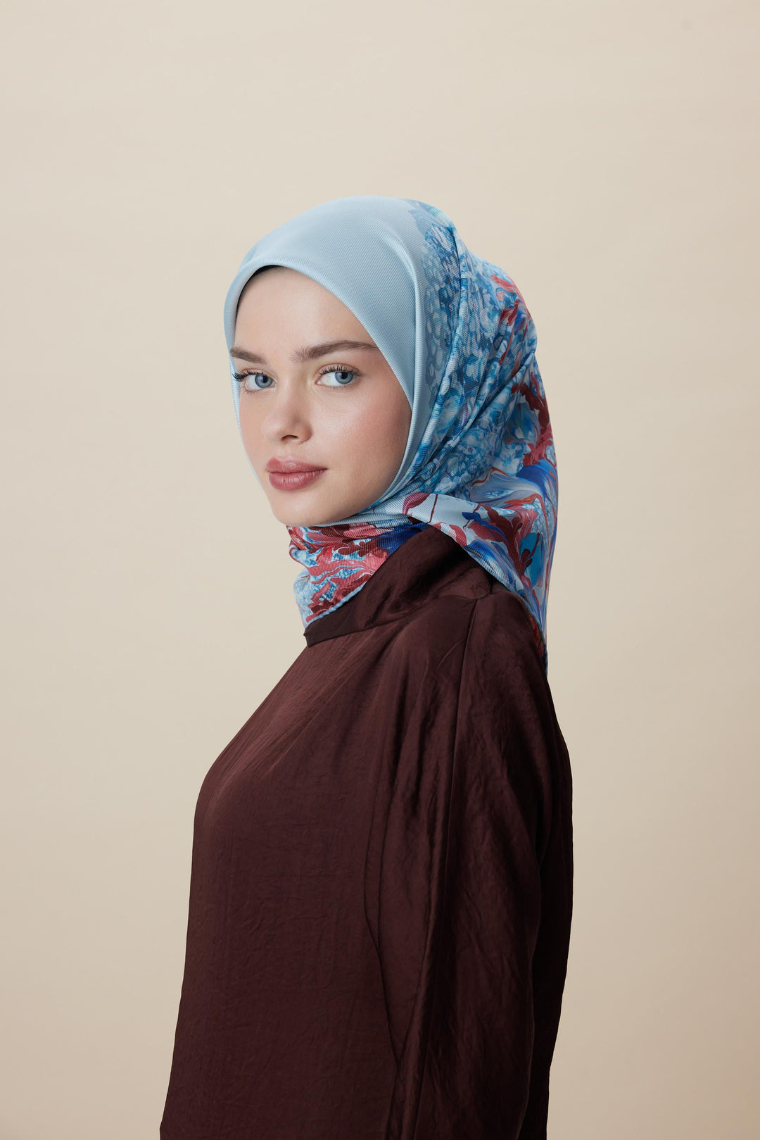 MED-CEZİR TİVİL İPEK EŞARP 90*90 CM - MAVİ - Görsel 4