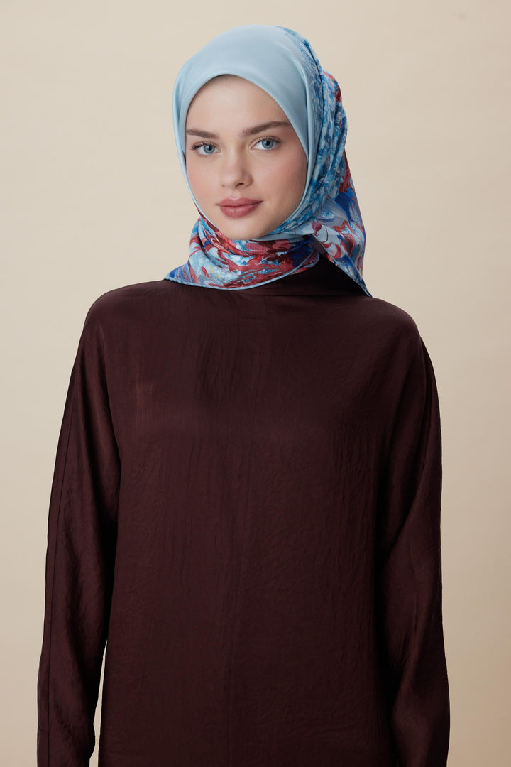 MED-CEZİR TİVİL İPEK EŞARP 90*90 CM - MAVİ - Görsel 2