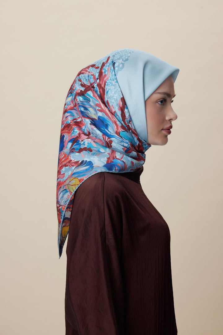 MED-CEZİR TİVİL İPEK EŞARP 90*90 CM - MAVİ - Görsel 5