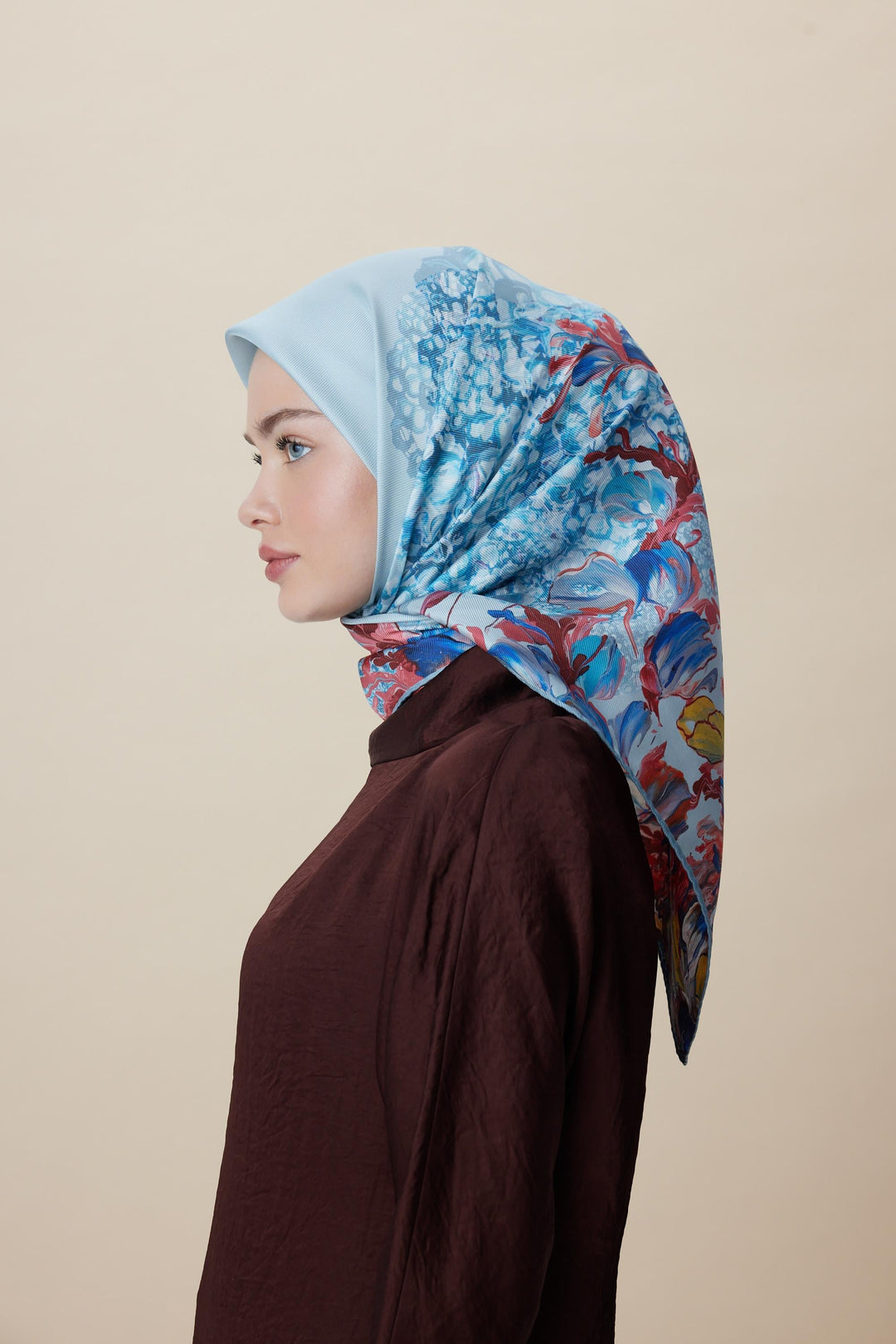 MED-CEZİR TİVİL İPEK EŞARP 90*90 CM - MAVİ - Görsel 3