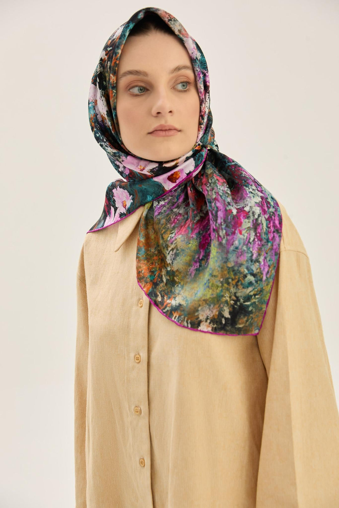 Maisa MEVA SURA İPEK EŞARP 90*90 CM - FUŞYA