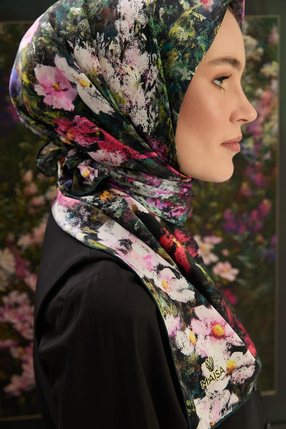 Maisa MEVA SURA İPEK EŞARP 90*90 CM - KOYU YEŞİL
