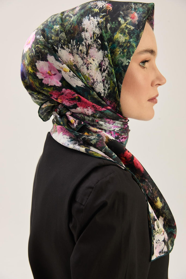 Maisa MEVA SURA İPEK EŞARP 90*90 CM - KOYU YEŞİL
