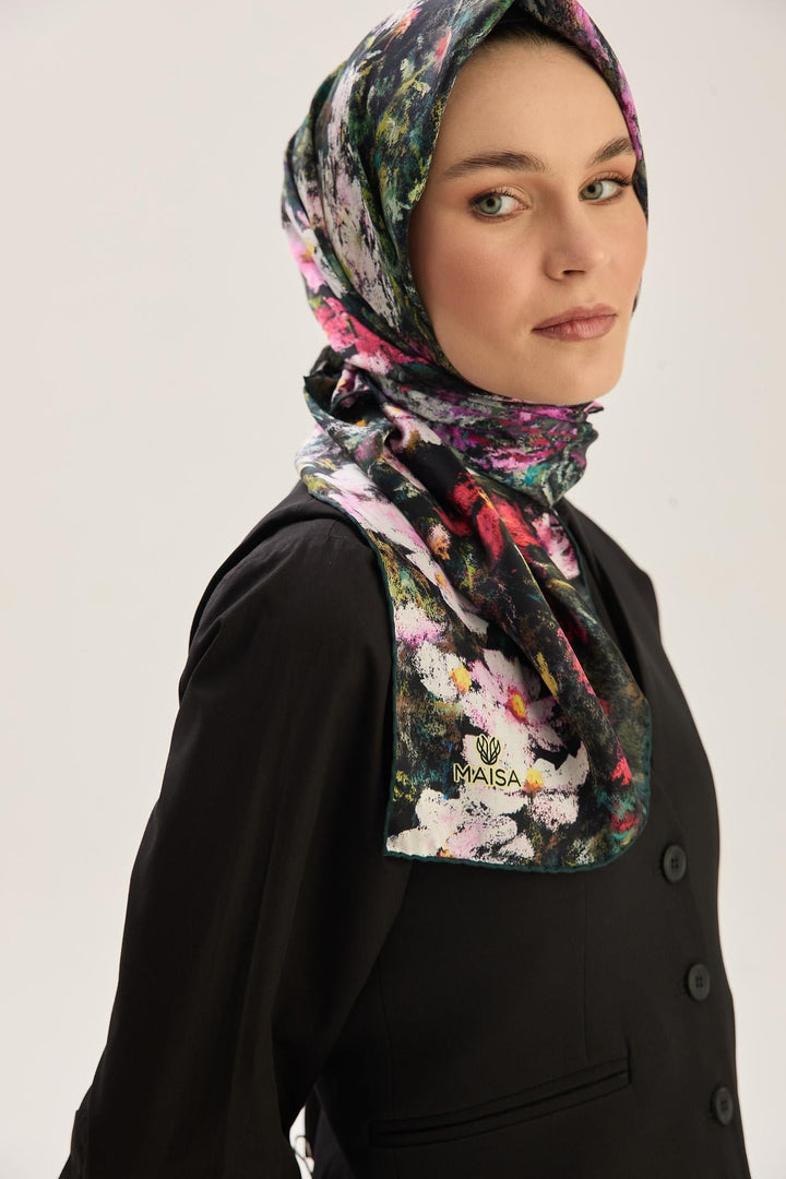 Maisa MEVA SURA İPEK EŞARP 90*90 CM - KOYU YEŞİL