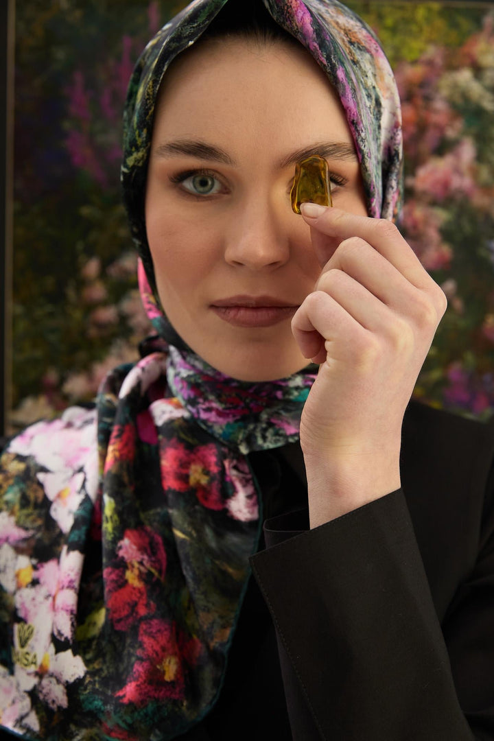 Maisa MEVA SURA İPEK EŞARP 90*90 CM - KOYU YEŞİL