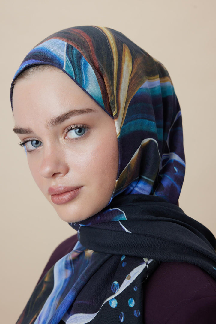 Maisa MEVCE PAMUK İPEK ŞAL 70*190 CM - GOLD LACİVERT