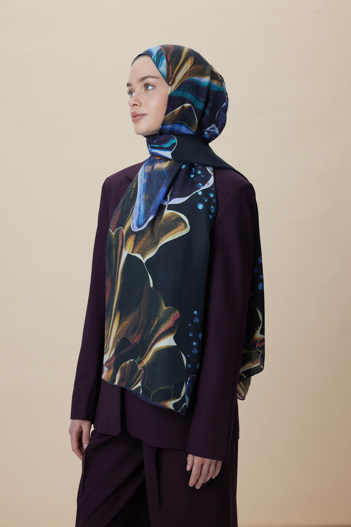 Maisa MEVCE PAMUK İPEK ŞAL 70*190 CM - GOLD LACİVERT