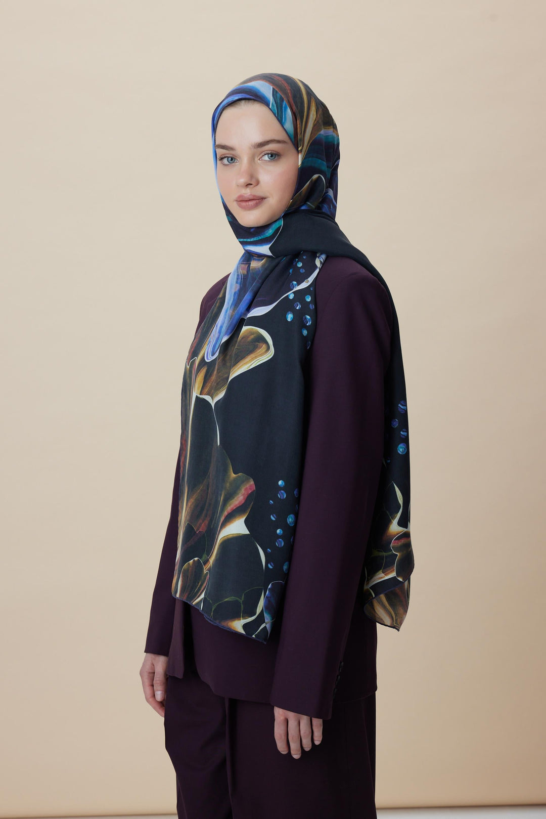 Maisa MEVCE PAMUK İPEK ŞAL 70*190 CM - GOLD LACİVERT