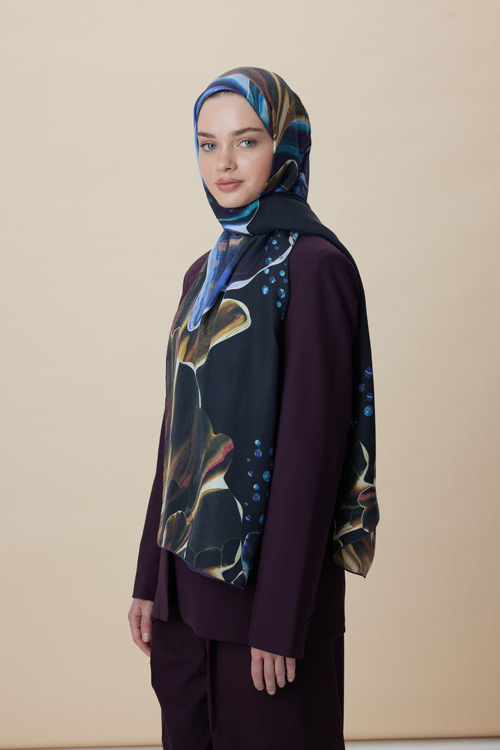 Maisa MEVCE PAMUK İPEK ŞAL 70*190 CM - GOLD LACİVERT
