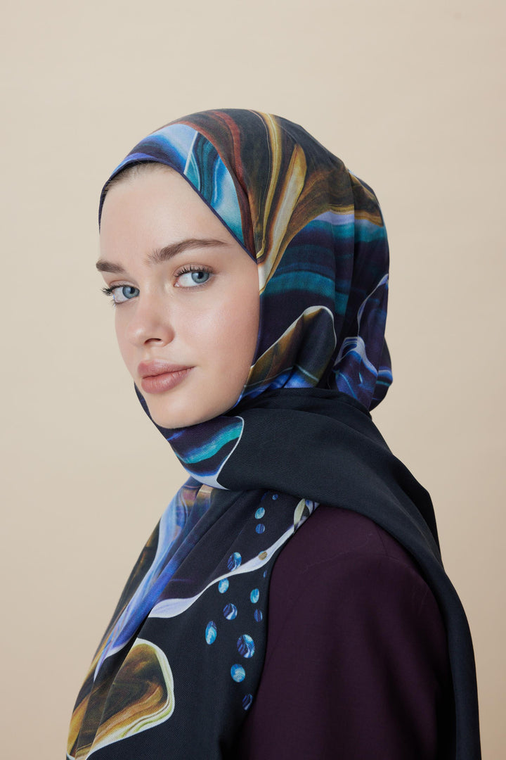 Maisa MEVCE PAMUK İPEK ŞAL 70*190 CM - GOLD LACİVERT