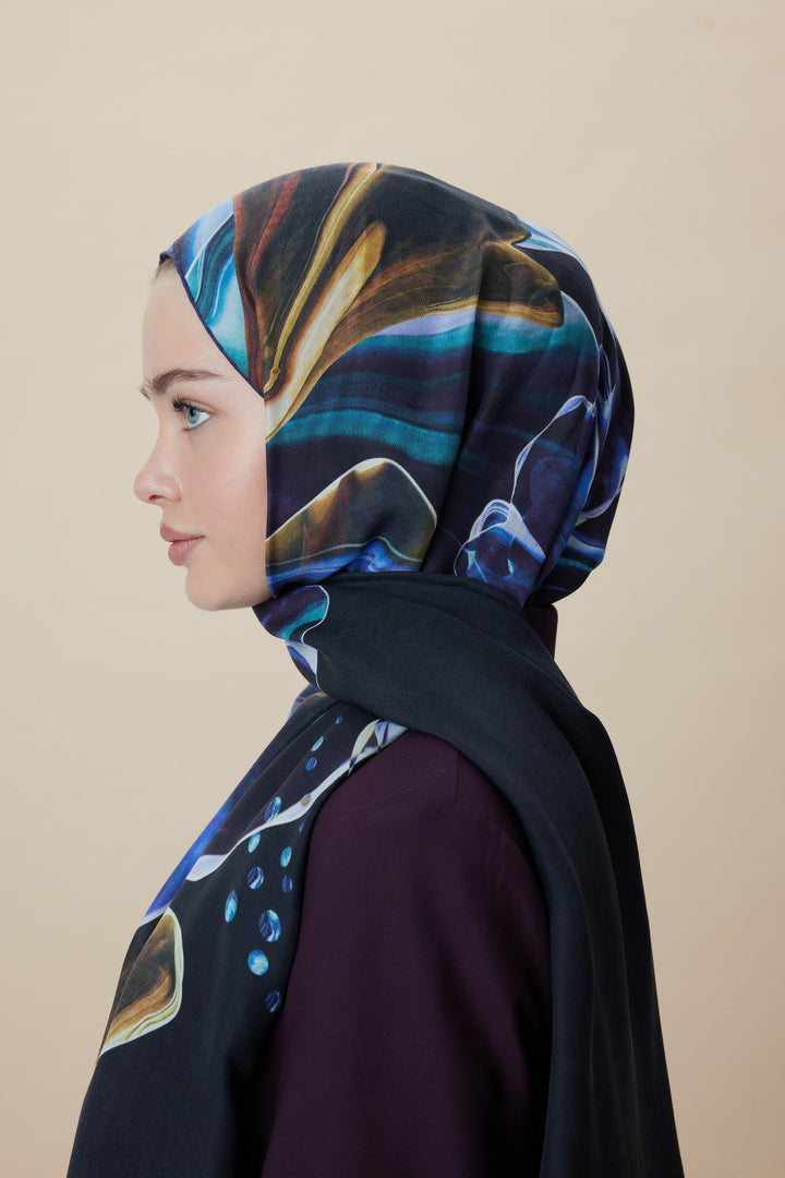 Maisa MEVCE PAMUK İPEK ŞAL 70*190 CM - GOLD LACİVERT