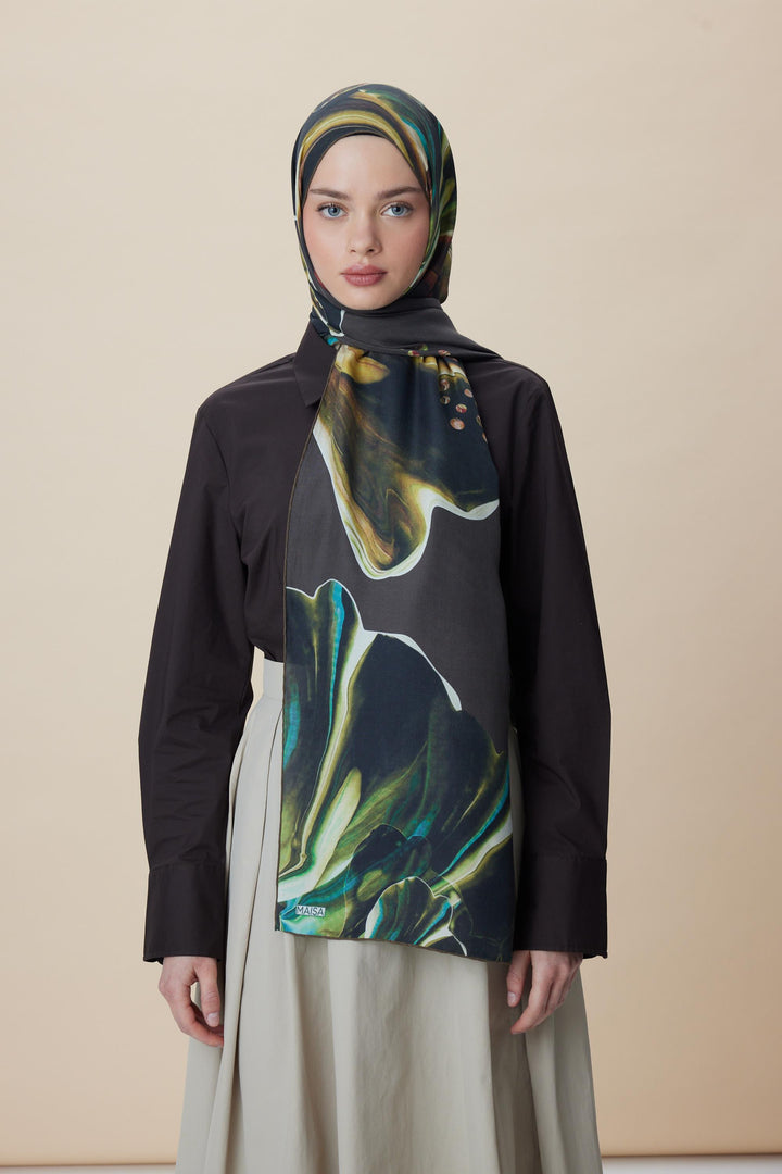 Maisa MEVCE PAMUK İPEK ŞAL 70*190 CM - KAHVERENGİ