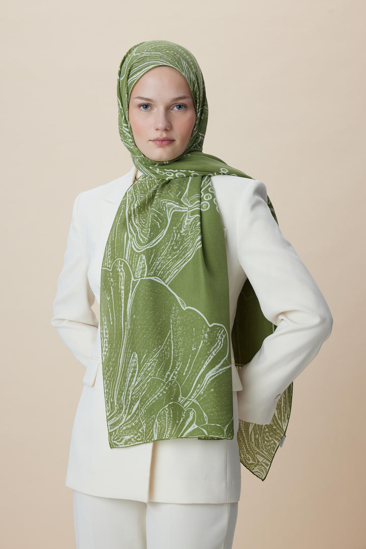 Maisa MEVCE PAMUK İPEK ŞAL 70*190 CM - ZEYTİN