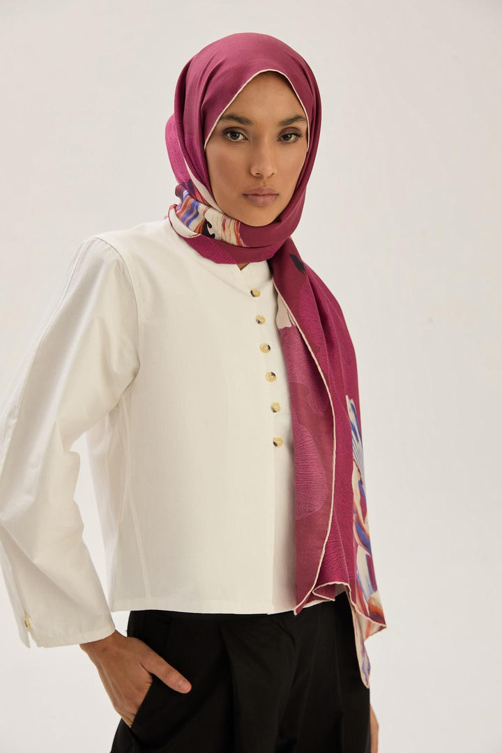 Maisa MİRA PAMUK İPEK ŞAL 70*190 CM - VİŞNE