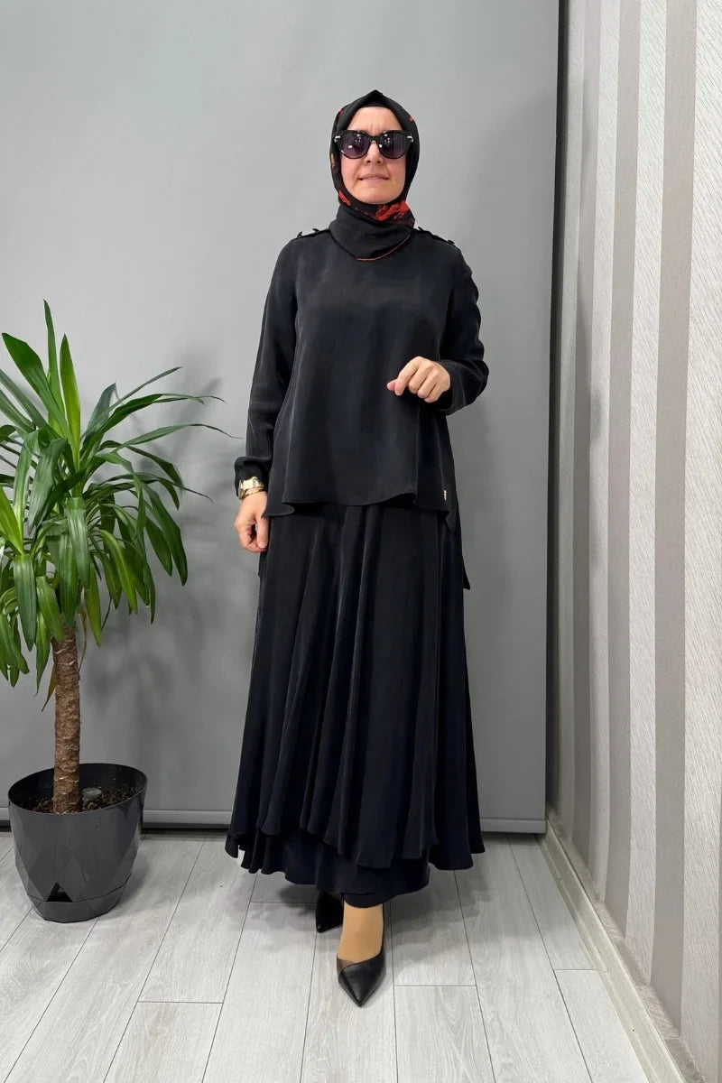 Miss Dalida Asimetrik Kesik Cupro Etek Bordo T25Y- 2009 - Siyah - Görsel 1 