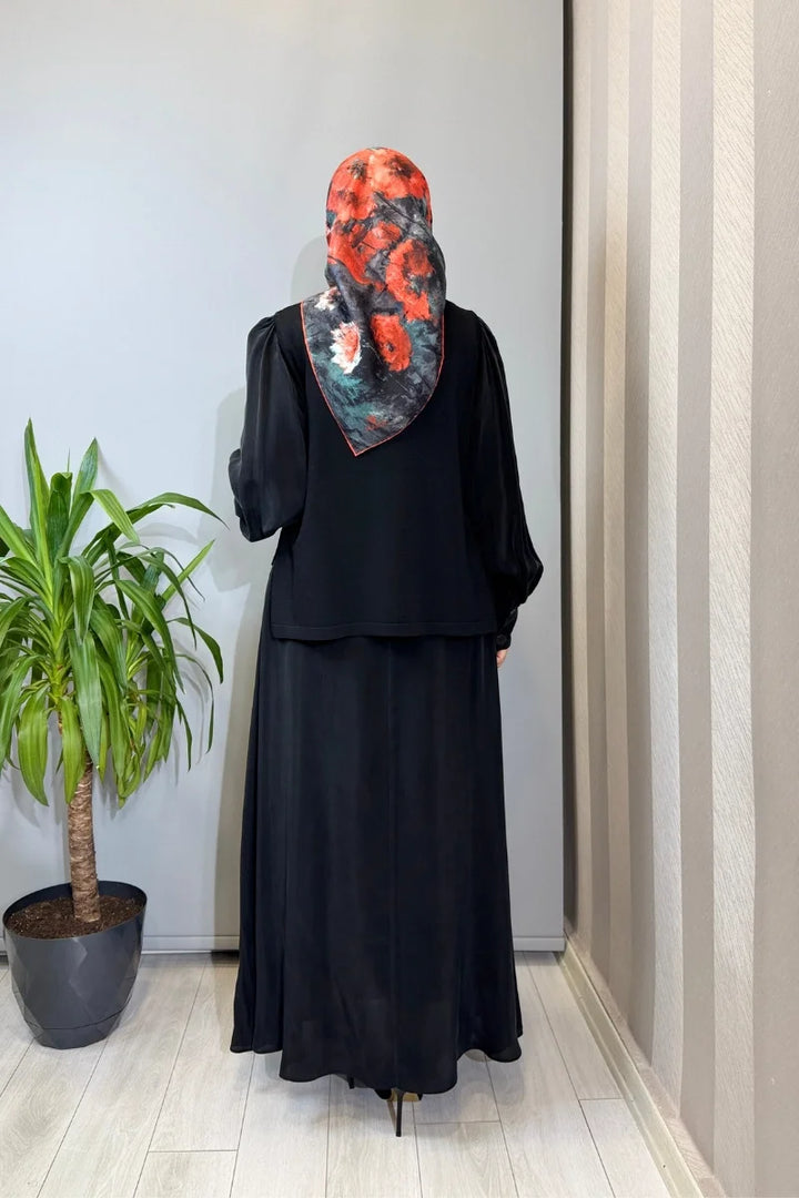 Miss Dalida Balon Cupro Kollu Triko Takım Siyah T26Y-6034 (T26Y-2018) - Siyah - Görsel 3 
