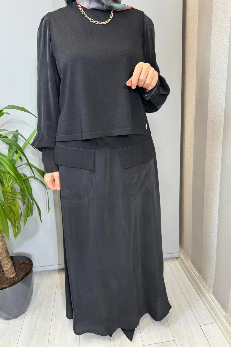 Miss Dalida Balon Cupro Kollu Triko Takım Siyah T26Y-6034 (T26Y-2018) - Siyah - Görsel 5 