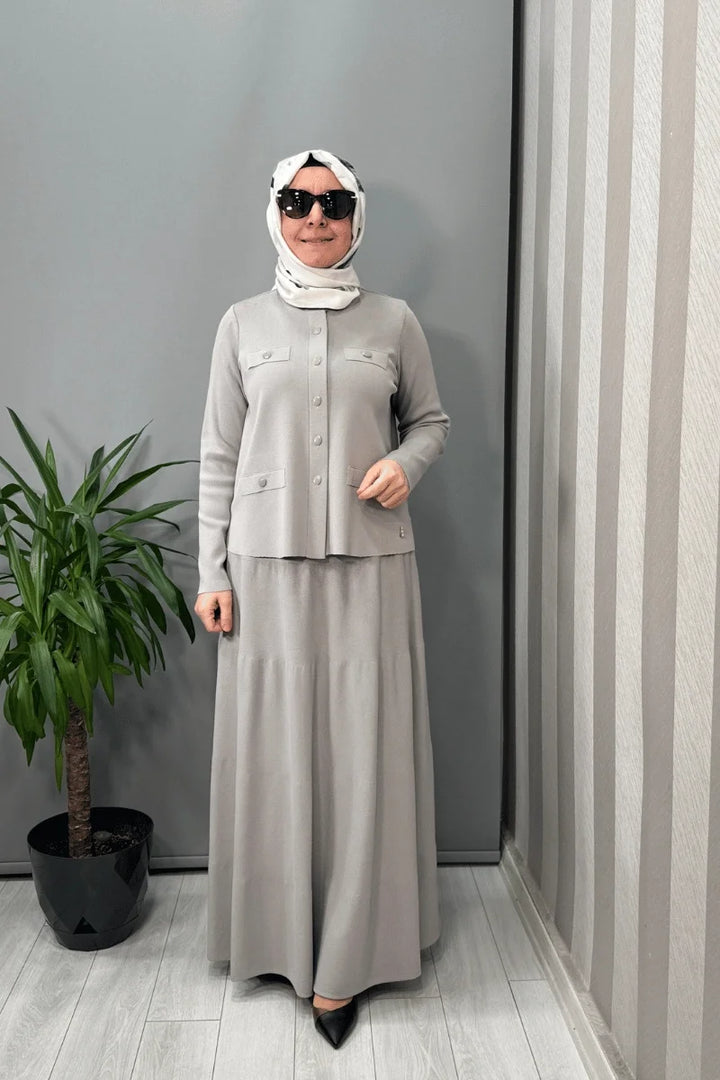 Miss Dalida Cep Kapaklı Triko Ceket Gri T25Y- 8009
