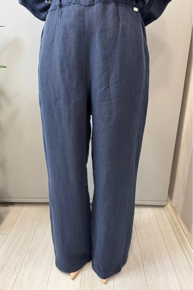 Miss Dalida Cepli İpek Keten Bol Paça Pantolon 2267351 - Lacivert - Görsel 1 