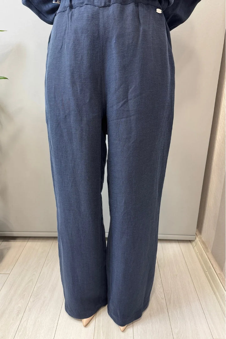 Miss Dalida Cepli İpek Keten Bol Paça Pantolon 2267351 - Lacivert - Görsel 1 