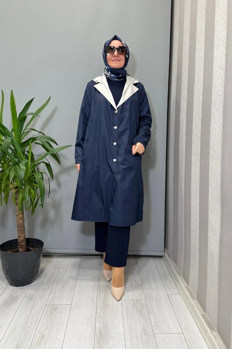Miss Dalida Çift Taraflı Hafif Yumoş Mont Siyah-Bej T25PF- 8012 - Lacivert-Ekru - Görsel 1 