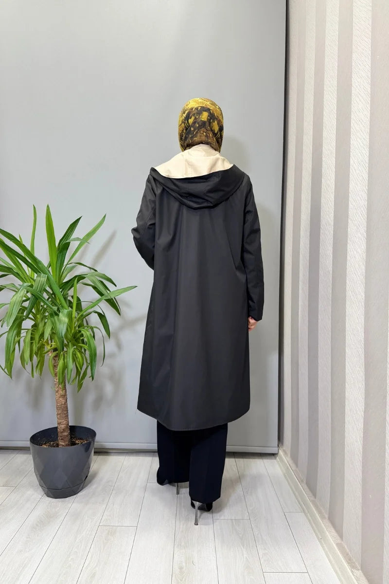 Miss Dalida Çift Taraflı Hafif Yumoş Mont Siyah-Bej T25PF- 8012 - Siyah-Bej - Görsel 3 