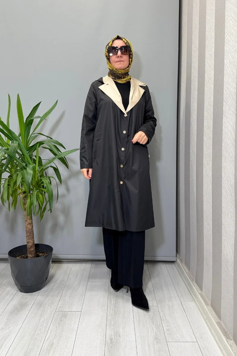 Miss Dalida Çift Taraflı Hafif Yumoş Mont Siyah-Bej T25PF- 8012 - Siyah-Bej - Görsel 1 #renk_siyah-bej