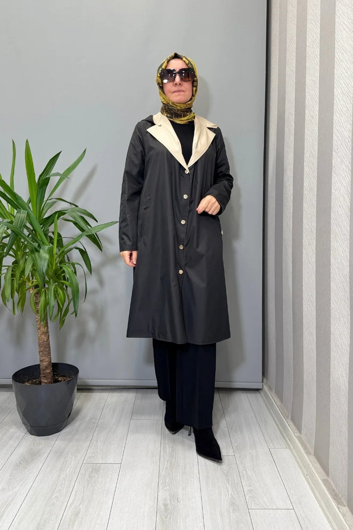 Miss Dalida Çift Taraflı Hafif Yumoş Mont Siyah-Bej T25PF- 8012 - Siyah-Bej - Görsel 1 
